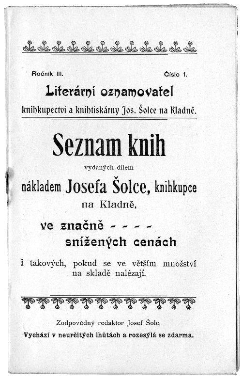 Seznam knih nakladatelství Josef Šolc  (1901)