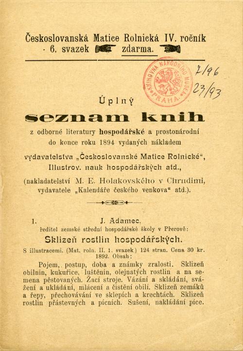 Seznam knih nakladatelství M. E. Holakovského (1894) 